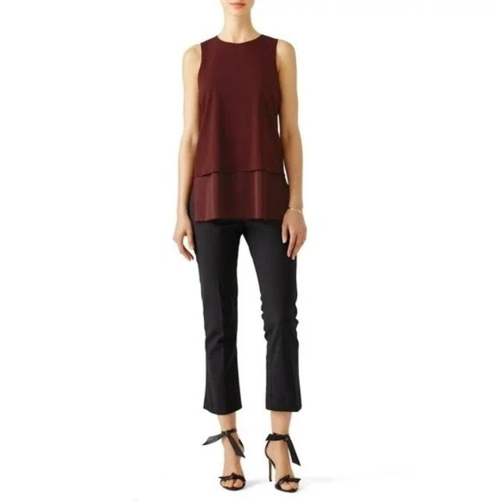 Theory Anastaza Layered Tiered Blouse Top Maroon Sleeveless Size L